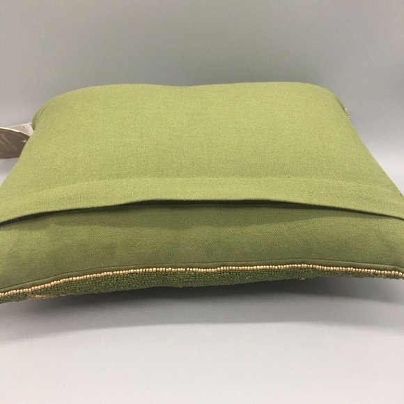 Autumn Hill Beaded Green Gold Fall Maple Leaf Lumbar Pillow Fall Decor 12x16 - Picture 7 of 8